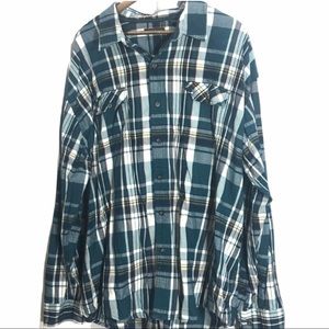 Mens GH Bass Long sleeve teal green plaid shirt